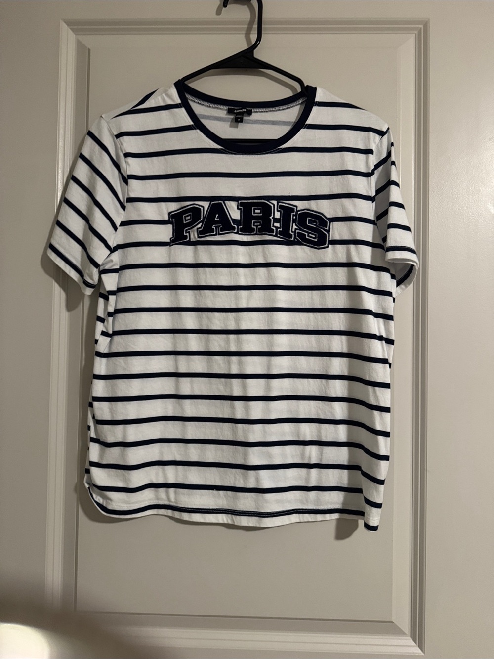 Express White & Navy Striped 'Paris' Short Sleeve Tee